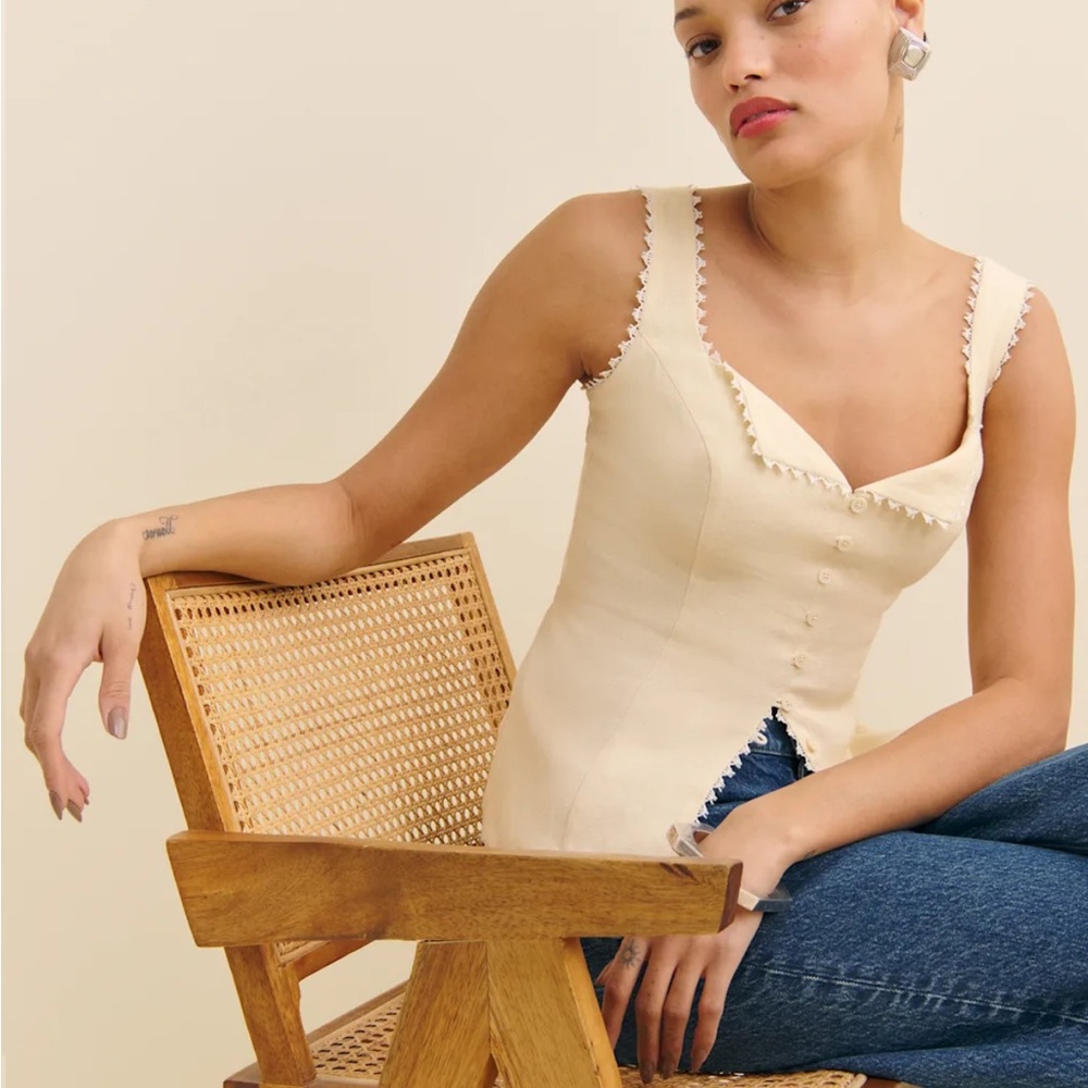 Reformation Viola Linen Top Sugar